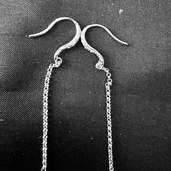 Sparkling 3” Pave Rhinestone Dangle Silver Earrings - Picture 3 of 6